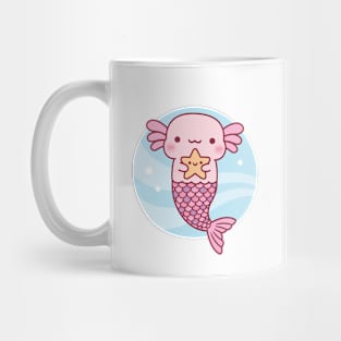 Cute Axolotl Mermaid Holding Starfish Mug